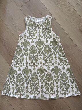 New Sleeveless A-Line Dress in Olive Damask (Sound of Music pattern)